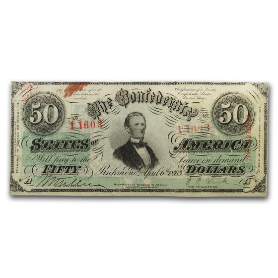1863 CSA $50 (T-57) Jefferson Davis AU 1863 CSA $50 (T-57) Jefferson Davis AU